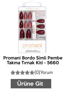 Promani Bordo Simli Pembe Takma Tırnak Kiti - 5660