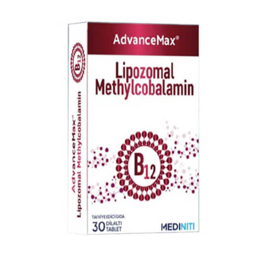 Advancemax Lipozomal B12 Vitamini 30 dilaltı tablet metilkobalamin 1000 mcg lipozomal destek 11 yaş+ günde 1- 1