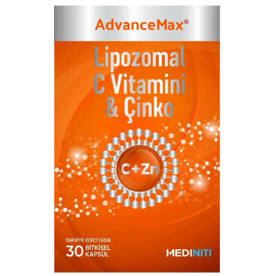 AdvanceMax Lipozomal C Vitamini ve Çinko 30 bitkisel kapsül 500 mg C vitamini 10 mg çinko lipozomal takviye- 1