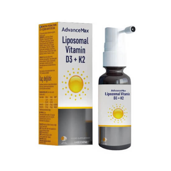 Advancemax lipozomal D3K2 sprey 30 ml, 1000 IU D3 ve 45 µg K2, doğal çilek aromalı ağız spreyi- 1