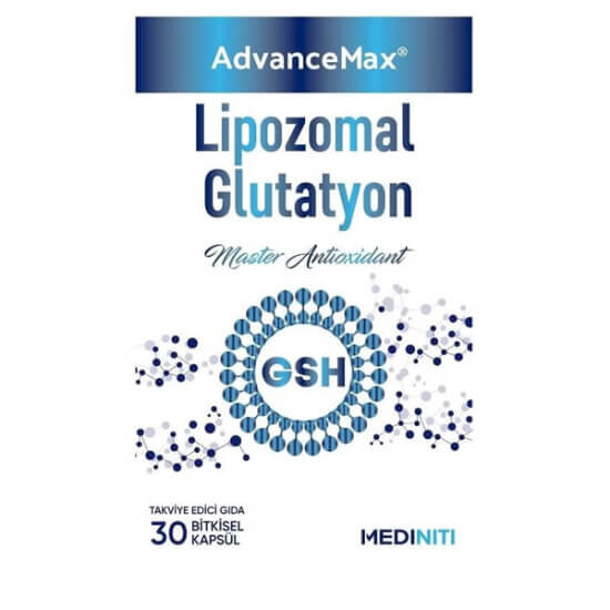 Advancemax Lipozomal Glutatyon 200 mg 30 kapsül gıda takviyesi ürün kutusu 11 yaş ve üzeri günde 1 kapsül- 1