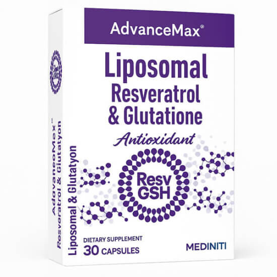 Advancemax Lipozomal Resveratrol Glutatyon 30 kapsül takviye, 200 mg resveratrol ve 25 mg glutatyon içerir- 1