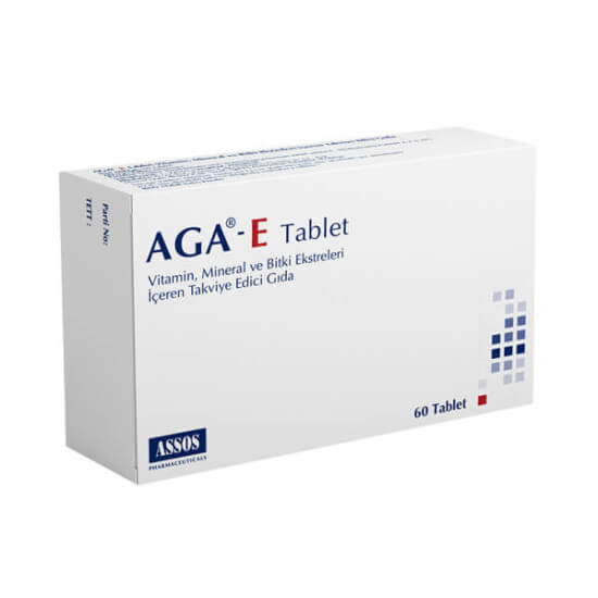 Aga E 60 Tablet takviye edici gıda 60 mg keratin 5000 µg biotin saw palmetto ve B1 vitamini içerikli 60 tablet- 1