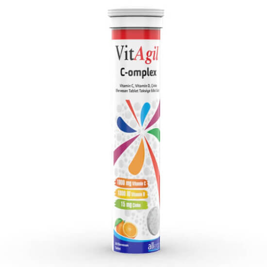 Allergo VitAgil C-omplex 20 efervesan tablet kutusu 1000 mg C vitamini 25 mcg D vitamini 150 mg çinko- 1