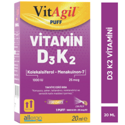 Allergo - Allergo VitAgil Puff Vitamin D3K2 Sprey 20 ML D3 K2 Vitamini Allergo - Allergo VitAgil Puff Vitamin D3K2 Sprey 20 ML D3 K2 Vitamini