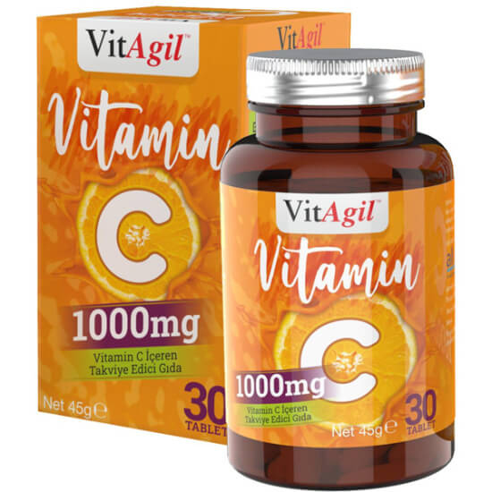 Allergo VitAgil Vitamin C 1000 mg 30 tablet C vitamini takviyesi askorbik asit 1000 mg %1250 BRD- 1