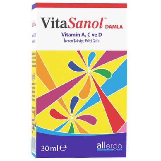 Allergo VitaSanol Drops ACD3 Damla 30 ml Vitamin A 100 mcg Vitamin D3 400 IU Vitamin C 18 mg içeren takviye- 1