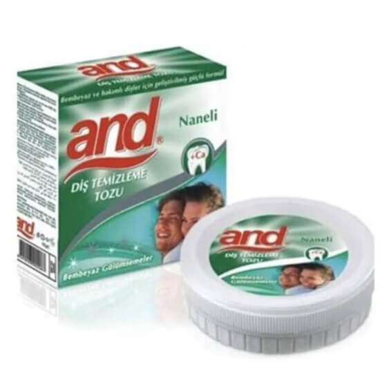 And Diş Parlatma Tozu Naneli 40 gr nane aromalı diş parlatıcı toz ağız bakımı için pratik kullanım sağlayan ürün- 1