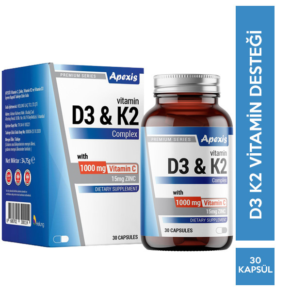 Apexis Vit D3K2 C 1000 mg 30 Kapsül D3 K2 Vitamini