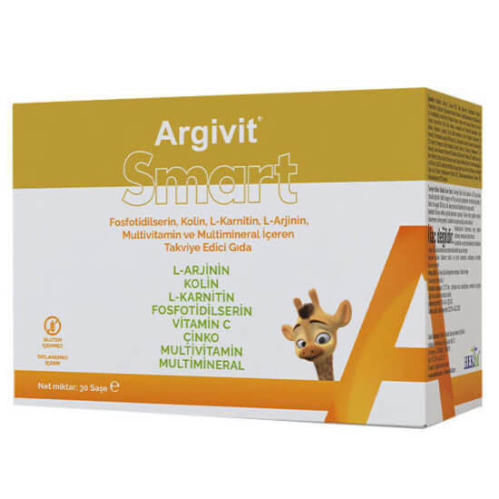 Argivit Smart 30 Saşe çocuklar için vitamin 30 saşe L-Arjinin 250 mg Kolin 100 mg L-Karnitin 100 mg D3 K2- 1