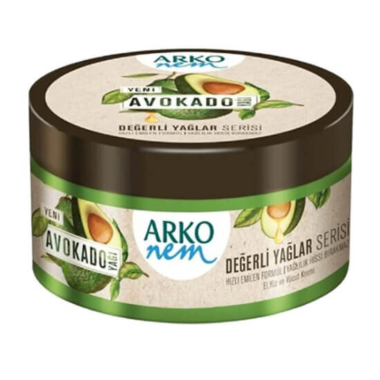 Arko Nem avokado yağı krem 250 ml kavanoz, E vitaminli nemlendirici, el yüz ve vücut için hızlı emilen bakım kremi- 1