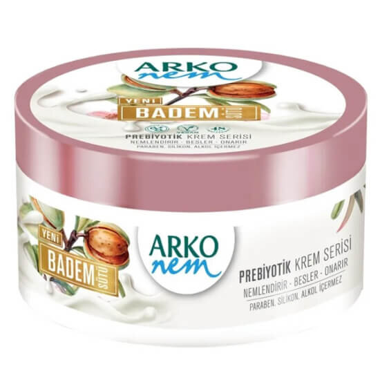 Arko Nem Prebiyotik Krem Serisi Badem Sütü 250 ml vegan nemlendirici alkol paraben silikon içermez 48 saat etki- 1