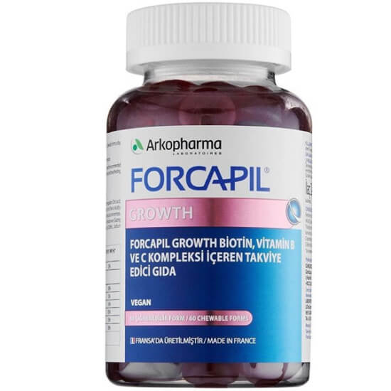 Arkopharma Forcapil Growth 60 çiğnenebilir gummy saç tırnak desteği biotin çinko selenyum vitamin C B5 B6 folik asit- 1