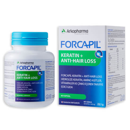 Arkopharma Forcapil Keratin Anti Hair Loss 60 kapsül saç dökülmesine karşı takviye biotin çinko keratin içeren kutu- 1
