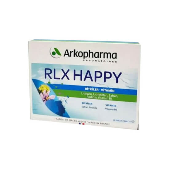 Arkopharma Rlx Happy 30 tablet takviye, L-Tirozin 500 mg, L-Triptofan 220 mg, Safran 21 mg, Rodiola 20 mg, B6- 1