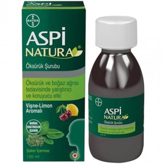 Aspinatura Kids vişne limon aromalı şurup 120 ml Plantago sinir otu İzlanda yosunu ve bitkisel kökenli gliserol içerir- 1