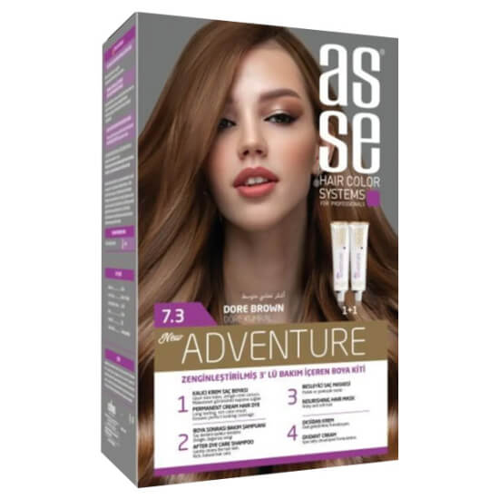 Asse Hair Color System kalıcı saç boyası Dore Kumral 7.30 kutusu, doğal görünümlü renk, evde saç boyama- 1
