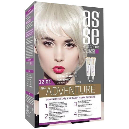 Asse Hair Color System saç boyası Extra Küllü Platin Sarı No 12.01 kutu görseli parlak doğal renk sonucu- 1