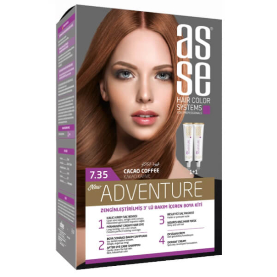 Asse Hair Color System saç boyası Kakao Kahve No 7.35 kalıcı saç boyası doğal görünümlü renk tonu kutu ambalaj- 1