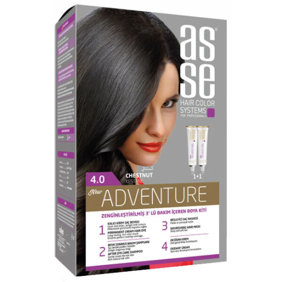 Asse Hair Color System saç boyası Kestane No 4.00 kutu görseli doğal görünümlü renk kolay uygulama ışıltılı sonuç- 1