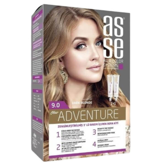 Asse Hair Color System saç boyası Koyu Sarı 9.00 kalıcı krem boya kutusu 8682943400561- 1