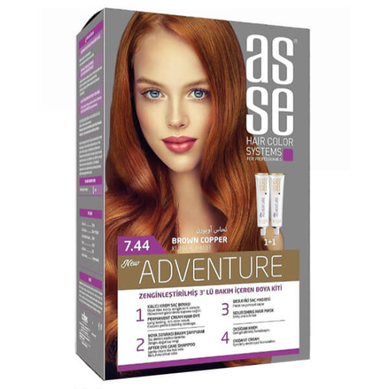 Asse Hair Color System saç boyası Kumral Bakır 7.44 kalıcı renk canlı bakır tonları kolay uygulama tüp kutu- 1