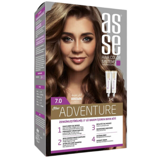 Asse Hair Color System saç boyası Kumral No 7.00 kalıcı krem boya kutusu doğal kumral ton saça uyumlu renk- 1