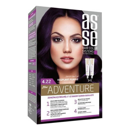 Asse Hair Color System saç boyası Patlıcan Moru No 4.22 kalıcı yoğun renk ve parlaklık sağlayan krem boya kutusu- 1