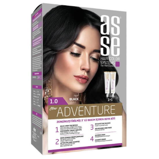 Asse Hair Color System saç boyası Siyah No 1.00 kalıcı yoğun siyah renk sağlayan pratik kullanımlı saç boyası kutusu- 1