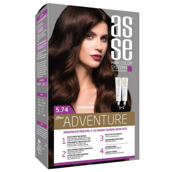 Asse Hair Color System kalıcı saç boyası Tarçın tonu No 5.74 doğal görünüm için saç boyası kutusu- 1