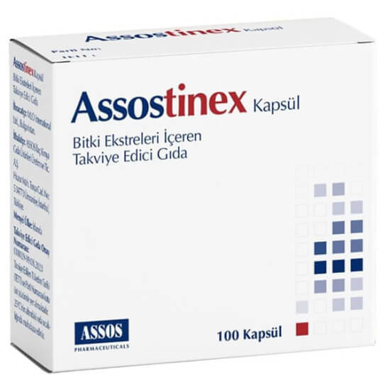 Assostinex 100 kapsül bitkisel takviye kutusu 6 kapsülde sahil çamı ekstresi 360 mg yıldız anasonu 24 mg ökaliptus 18 mg- 1