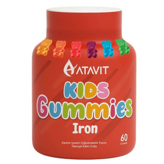 Atavit Kids Iron Demir 60 Gummies çocuklar için demir takviyesi 60 adet gummy form vitamin mineral desteği- 1