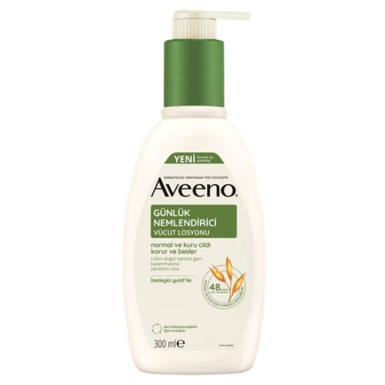 Aveeno Daily Moisturizing Lotion 300 ml parfümsüz losyon, kolloidal yulaf ezmesi ve prebiyotik lif, kuru cilt nemlendirici- 1