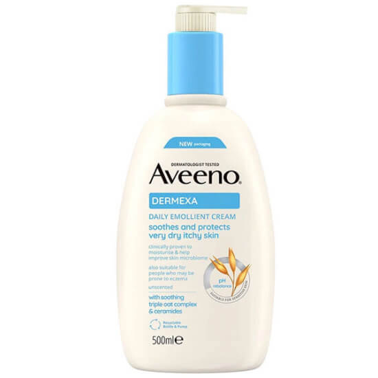 Aveeno Dermexa Daily Emollient Cream 500 ml parfümsüz nemlendirici krem 3lü Yulaf Kompleksi yulaf unu özü yağı seramid- 1