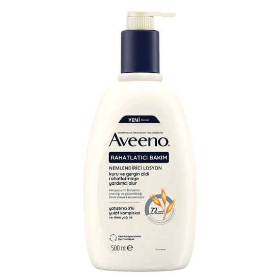 Aveeno Nemlendirici Losyon 500 ml şişe yulaf kompleksi ve shea yağı içeren 72 saate kadar nemlendirme vegan yağsız- 1