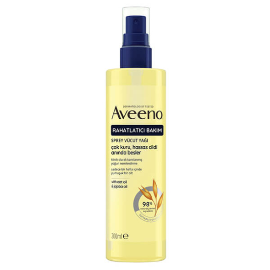 Aveeno Sprey Vücut Yağı 200 ml sprey, yulaf yağı ve jojoba yağı içerikli, çok kuru hassas cilt için nemlendirici- 1