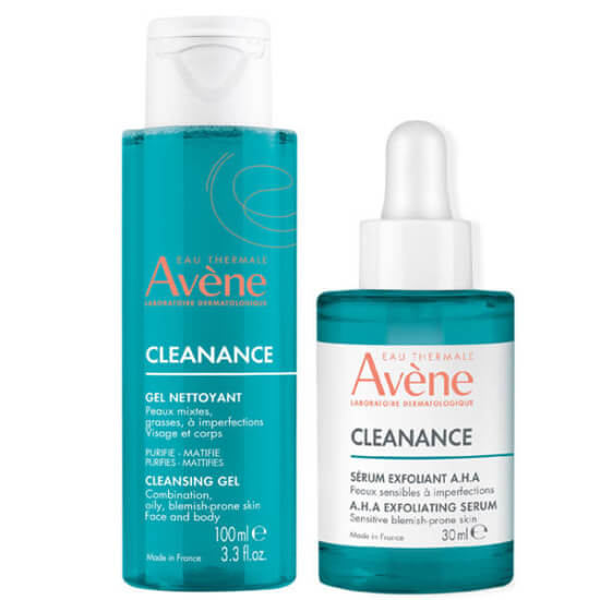 Avene Cleanance set AHA Exfoliating Serum 30 ml ve yağlı akneli ciltler için matlaştırıcı temizleme jeli 100 ml- 1