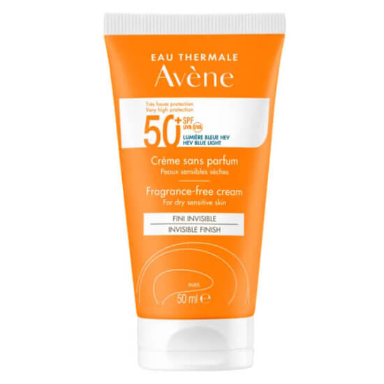 Avène Parfümsüz SPF 50+ yüz güneş kremi 50 ml, kuru hassas ciltler için UVA UVB ve mavi ışık çok yüksek koruma- 1