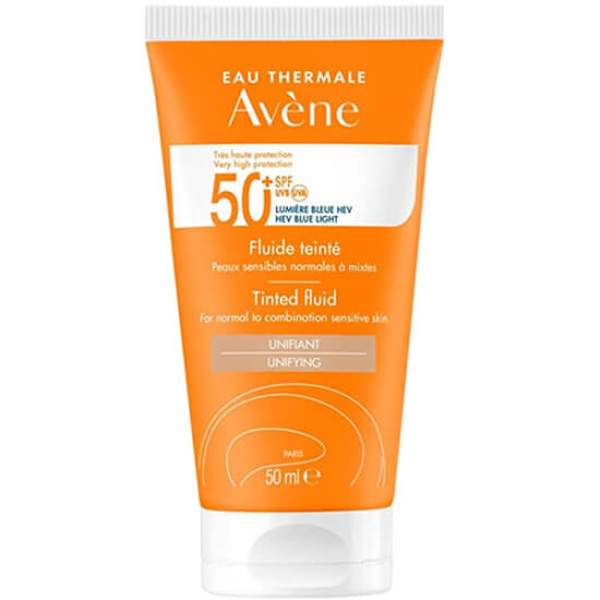 Avene Tinted Fluid SPF 50 50 ml renkli güneş kremi pompalı şişe, antioksidan kompleks ve Avene termal su içerir- 1