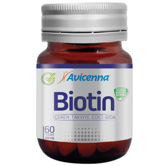 Avicenna Biotin 200 mg 60 tablet biotin takviyesi, tablette 2500 µg biotin içeren gıda takviyesi kutu görseli- 1