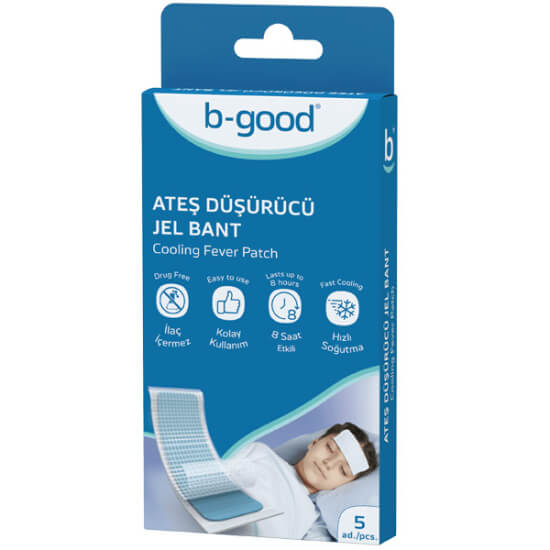 B Good ateş düşürücü jel bant 5 adet, ilaç içermez, hızlı soğutma, 8 saat etkili, pratik kullanım soğutucu bant- 1
