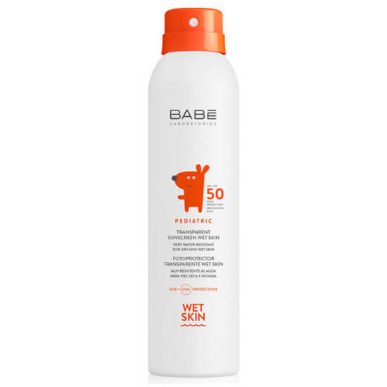 Babe Pediatric Transparent Sunscreen Wet Skin SPF 50 200 ml çocuk güneş kremi, renksiz, aloe vera ve E vitamini- 1