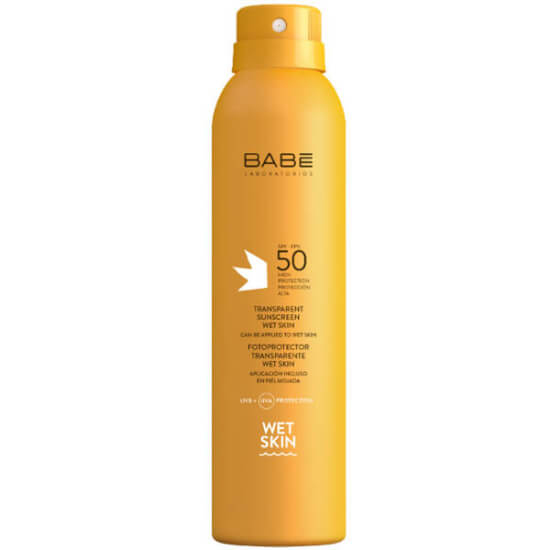Babe Transparent Sunscreen Wet Skin SPF 50 vücut güneş spreyi 200 ml, şeffaf sprey, ıslak veya kuru cilde uygulanır- 1