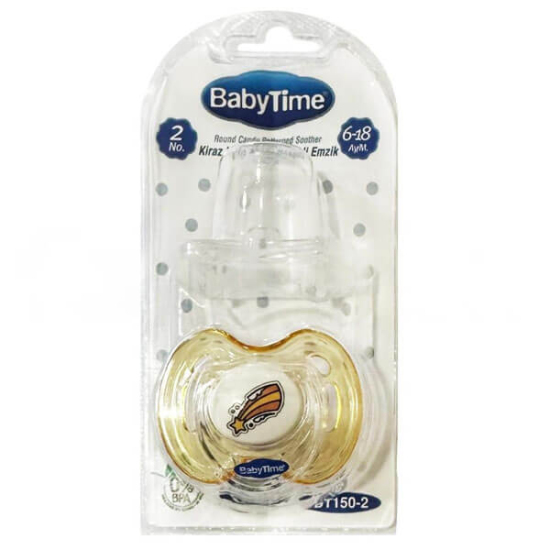 Baby Time BT150-2 Kiraz Uçlu Koruyucu Kapaklı Akide Gövdeli 6-18 Ay Desenli Emzik - 1