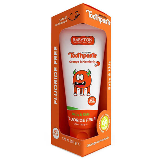 Babyton organik diş macunu 50 gr portakal ve mandalina aromalı florürsüz çocuk diş macunu tüp ambalaj- 1