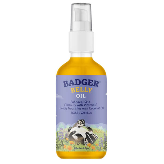 Badger Balm Belly Oil Rose Vanilla 118 ml organik çatlak yağı gül ve vanilya yağlı hafif dokulu hızlı emilen bakım yağı- 1