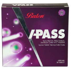 Balen V Pass Kara Mürverli Zerdeçallı Çinko ve C Vitaminli 1000 mg 30 Tablet - Balen