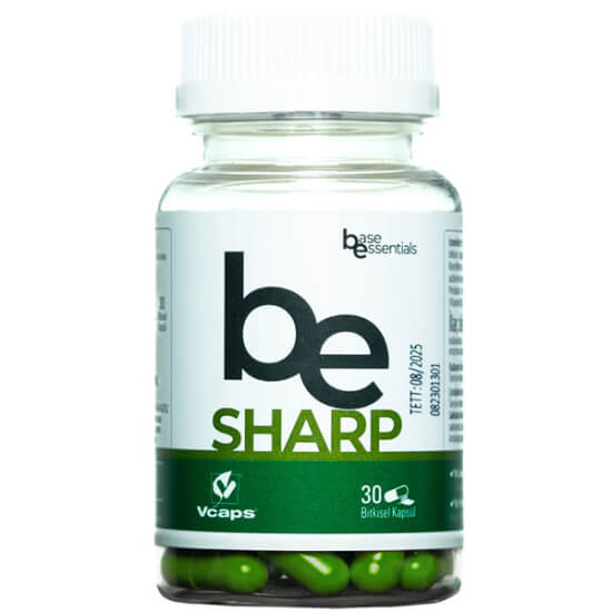Base Essentials Be Sharp 30 kapsül takviye kutusu Rhodiola Extract 250 mg magnezyum 60 mg çinko 10 mg B1 B2 B6 B12- 1