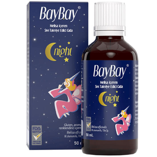 Baybay Night Damla 50 ml bitkisel takviye, melisa 0,05 mayıs papatyası 0,10 ıhlamur ekstresi 1,02 içeren şişe- 1