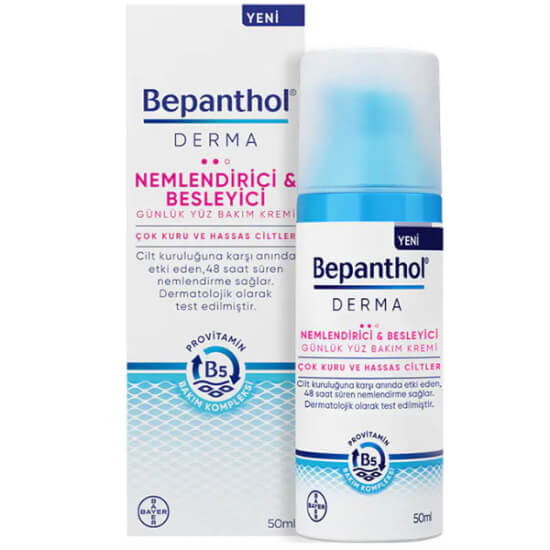 Bepanthol Derma nemlendirici besleyici yüz bakım kremi 50 ml, provitamin B5 bakım kompleksi, çok kuru hassas ciltler- 1